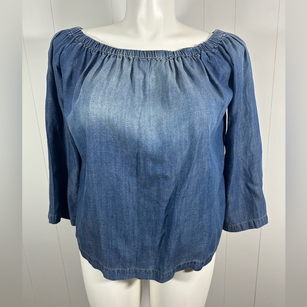 Cloth & Stone Sz M 3/4 Sleeve Boho Coastal Chambray Off The Shoulder Top
